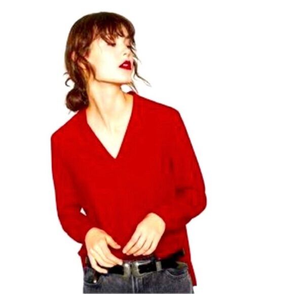 NWT ZARA Basic Collection Red Blouse Size Small V Neck - Picture 1 of 11
